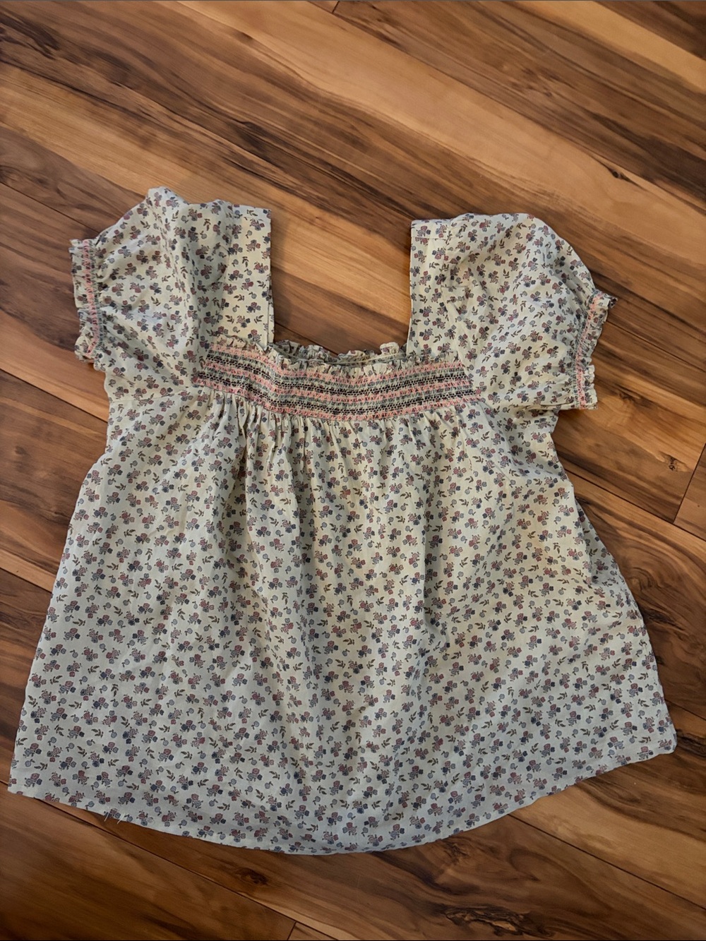 Lucky Brand Smocked Square-Neck Floral Top in Cream and Mauve